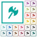 Two headed battle axe flat color icons with quadrant frames Royalty Free Stock Photo