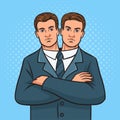 Two Headed Businessman Pop Art Raster Illustration