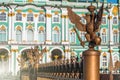 Two-headed eagles on the fence around the pillar of Alexandria, on Palace Square, Winter Palace, Hermitage In St. Petersburg. Royalty Free Stock Photo