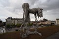 Two-headed horse by Jean-Marie Appriou overlooking the station square Rennes station in Brittany