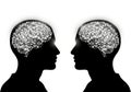 Two heads facing each other, abstract digital brain network connection Royalty Free Stock Photo