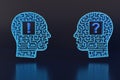 Two heads facing each other with question and exclamation marks . 3d illustration Royalty Free Stock Photo