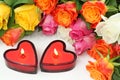 Two heart candles and roses Royalty Free Stock Photo