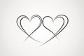 Two heart outlines on white background, valentines day. Generative AI Royalty Free Stock Photo