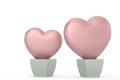 Two heart pots Isolated on white background. 3d illustration Royalty Free Stock Photo