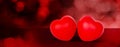 Two Heart shape on red bokeh background, abstract with glitter glowing, February 14 Valentine day. Royalty Free Stock Photo
