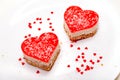 Two heart-shaped cakes on the plate