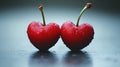Two heart-shaped cherries Royalty Free Stock Photo