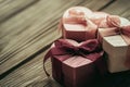 two heart shaped gift boxes sitting next to each other Royalty Free Stock Photo