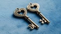 Two Heart-Shaped Keys on Blue Background Royalty Free Stock Photo