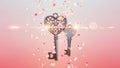 Two Heart-Shaped Keys with Falling Petals Royalty Free Stock Photo