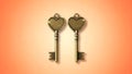 Two Heart-Shaped Keys on Peach Background Royalty Free Stock Photo