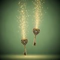 Two Heart-Shaped Keys with Sparkles Royalty Free Stock Photo