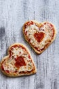 Two Heart Shaped Pizza for Valentine's Day Royalty Free Stock Photo