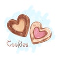 Two heart-shaped shortbread cookies.