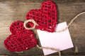 Two Hearts on burlap Background. Wedding Love Concept Royalty Free Stock Photo