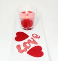 Two hearts and candle love Valentine's Day