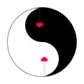 Two red hearts in yin yang symbol. Vector illustration. Flat icon. Royalty Free Stock Photo
