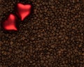 Two hearts on coffee covered background Royalty Free Stock Photo