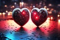 Two hearts connected with circuit board cyber network, love science Royalty Free Stock Photo