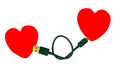 Two hearts connected by a computer cord. The USB cable connects two hearts. Royalty Free Stock Photo