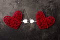 Two hearts connected by USB cable. Theme of love, wedding, Valentine`s Day Royalty Free Stock Photo