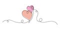 Two hearts continuous one line art drawing, valentines day concept, heart love couple outline artistic isolated vector Royalty Free Stock Photo