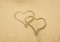 Two hearts drawn in beach Royalty Free Stock Photo