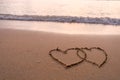 Two hearts drawn in beach Royalty Free Stock Photo