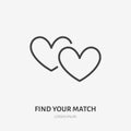 Two hearts flat line icon. Vector thin sign of love, dating site logo. Romantic date, valentines day illustration Royalty Free Stock Photo