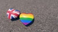 Two hearts Great Britain and LGBT on the asphalt