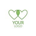 Two hearts and green leaf logo. Charity concept