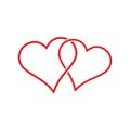 Two hearts icon, vector isolated love red symbol.