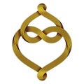 Two hearts intertwine forming an infinity sign made of golden mobius strips. Symbol of eternal love. Vector illustration