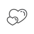 Two hearts line icon with editable stroke - outline romantic symbol of couple of heart shapes in vector illustration for