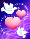 Two hearts and the in love pigeons (vector)