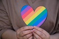 Two hearts made of rainbow colored paper