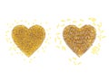 Two hearts made of round and oblong golden capsules. 3D rendering Royalty Free Stock Photo