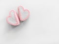 Two hearts marshmallows closeup, Pink marshmallow close up background, Sweets in the form of hearts of marshmallow Royalty Free Stock Photo