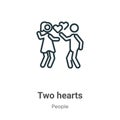 Two hearts outline vector icon. Thin line black two hearts icon, flat vector simple element illustration from editable people