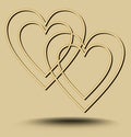 Two hearts overlapping on light golden background with embossed wavy elements, minimalist luxury love motif