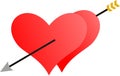 Two hearts penetrated by an arrow