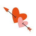 Two hearts pierced an arrow, cartoon style. Valentine's Day concept. Trendy modern vector illustration isolated on Royalty Free Stock Photo