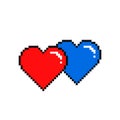 Two Hearts pixel color icon, red and blue. Vector isolated flat illustration