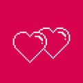 Two Hearts pixel icon. Vector flat illustration isolated on red background