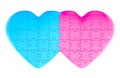 Two Hearts from puzzles connected, 3D rendering Royalty Free Stock Photo
