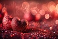 Two hearts are on a red background with a blurry background Royalty Free Stock Photo