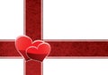 Two hearts on a red ribbon