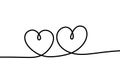 Two hearts. Romantic continuous one line drawing connecting two hearts, love valentine sign, tattoo art minimalist