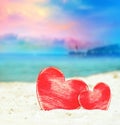 Two hearts on the summer beach Royalty Free Stock Photo